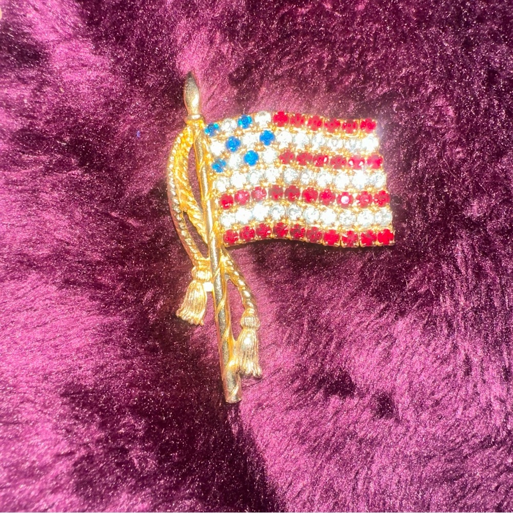 American Flag Brooch with Gold Accents